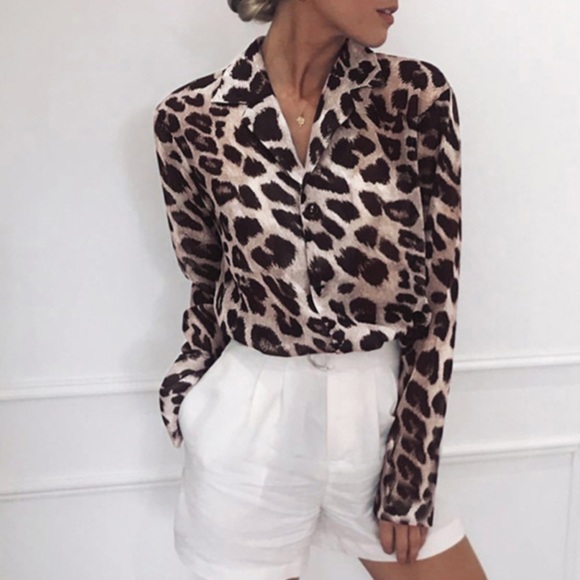 NEW Animal Print Button Up Blouse Brown Black 3XL - Picture 1 of 7